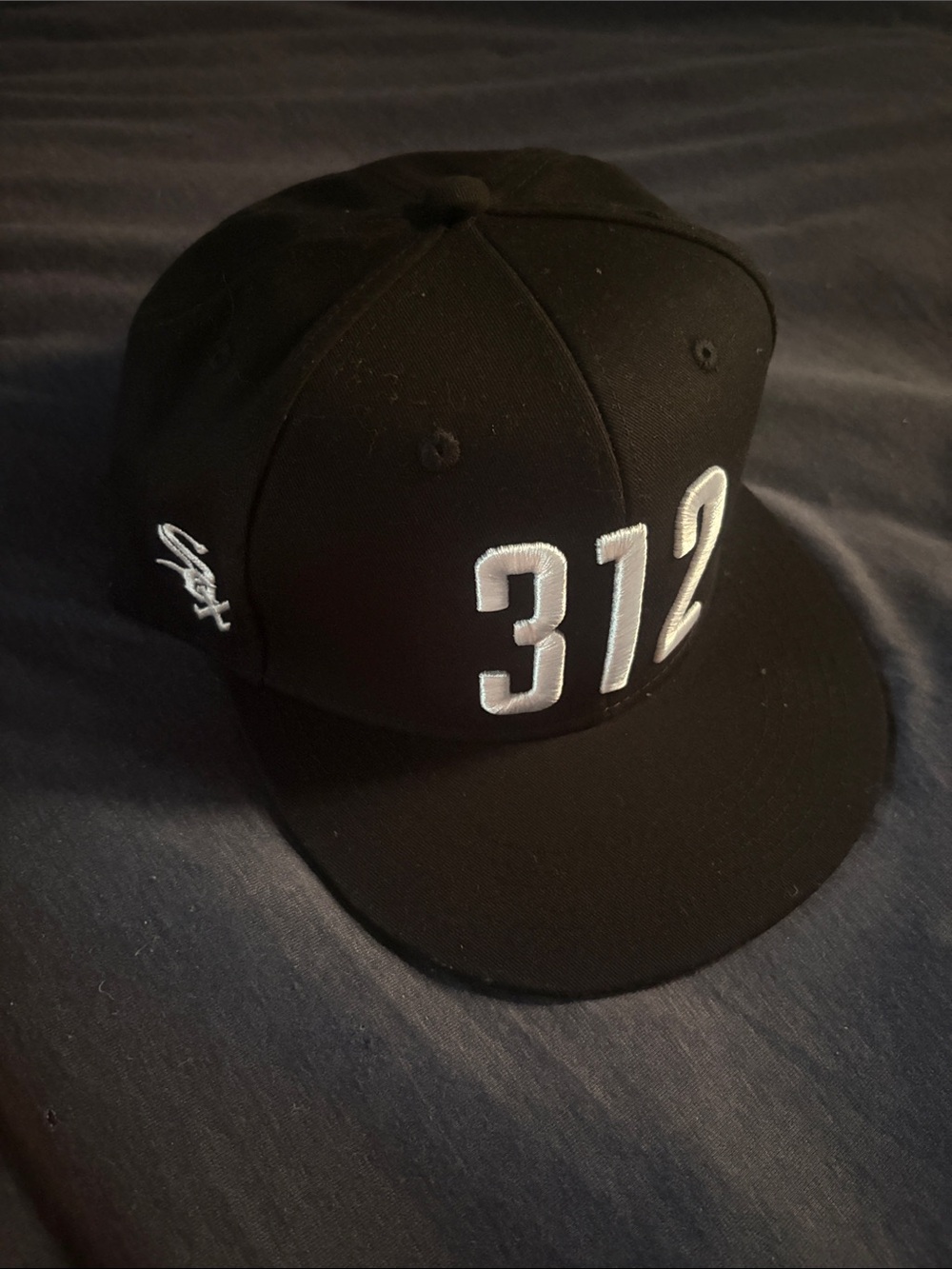 Black 312 Embroidered Snapback Cap Melonwear